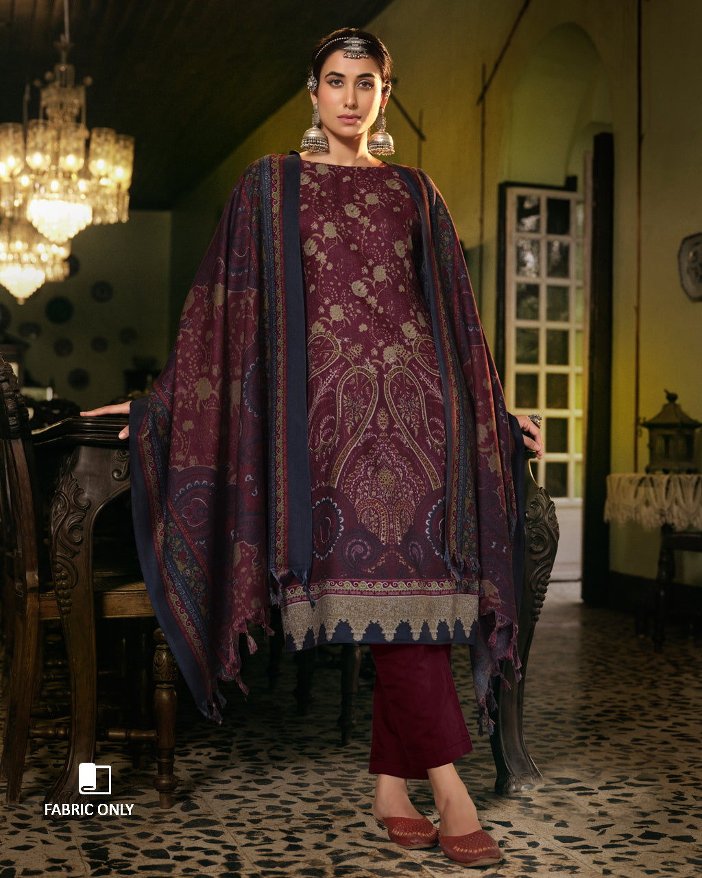 Vino Tinto Maroon Alpine Wool Unstitched New Luxury Dress Material
