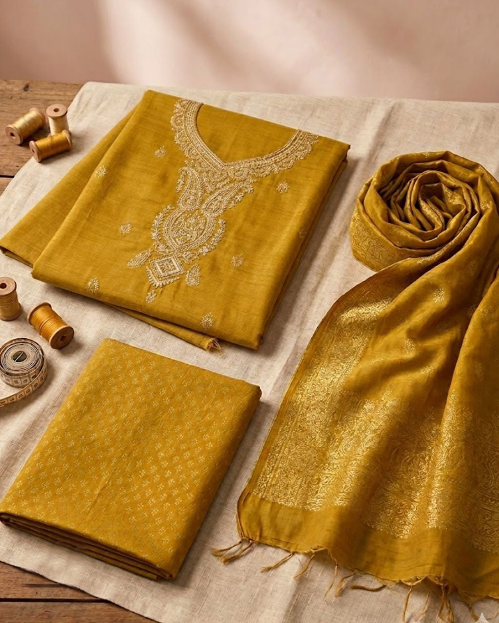 Harvest Eve Gold Viscose Pashmina Jacquard Heavy Embroidery Regal Splendor