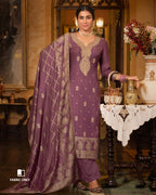 Mahogany Cherry Viscose Woolen Pashmina With Heavy Embroidery Work Unstitched Dress Material