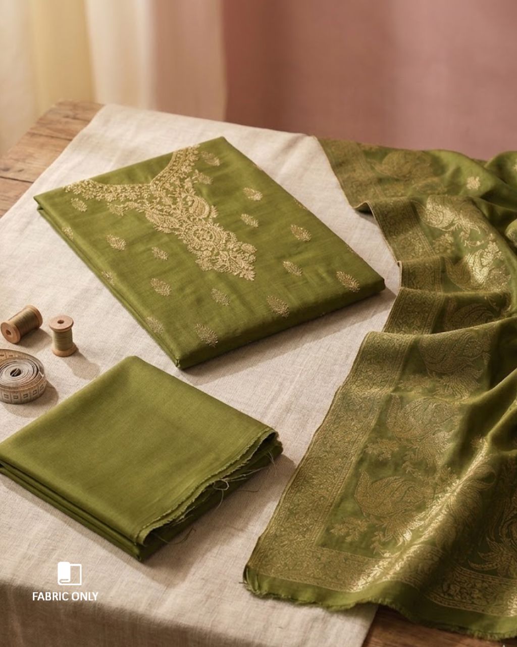 Worn Olive Green Viscose Pashmina Jacquard Heavy Embroidery The Essence of Elegance