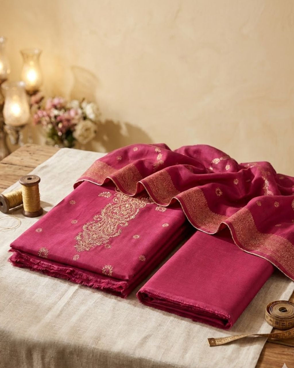 Mandy Pink Viscose Woolen Pashmina with Heavy Embroidery Aura
