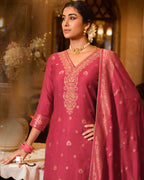 Mandy Pink Viscose Woolen Pashmina With Heavy Embroidery Work Unstitched Dress Material