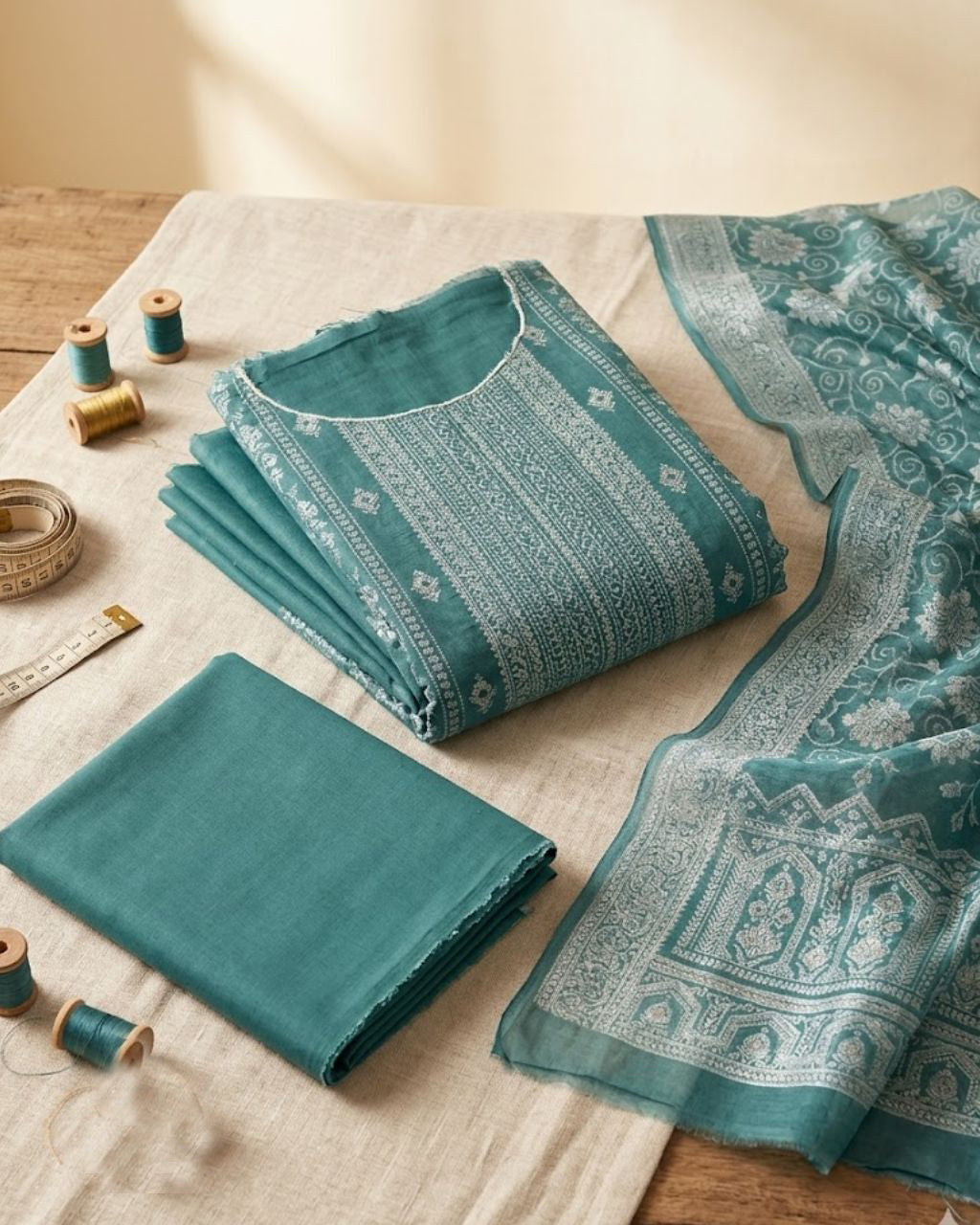 Nero’s Greenish Blue Cotton Jacquard Swarovski Crafted Opulence Edit