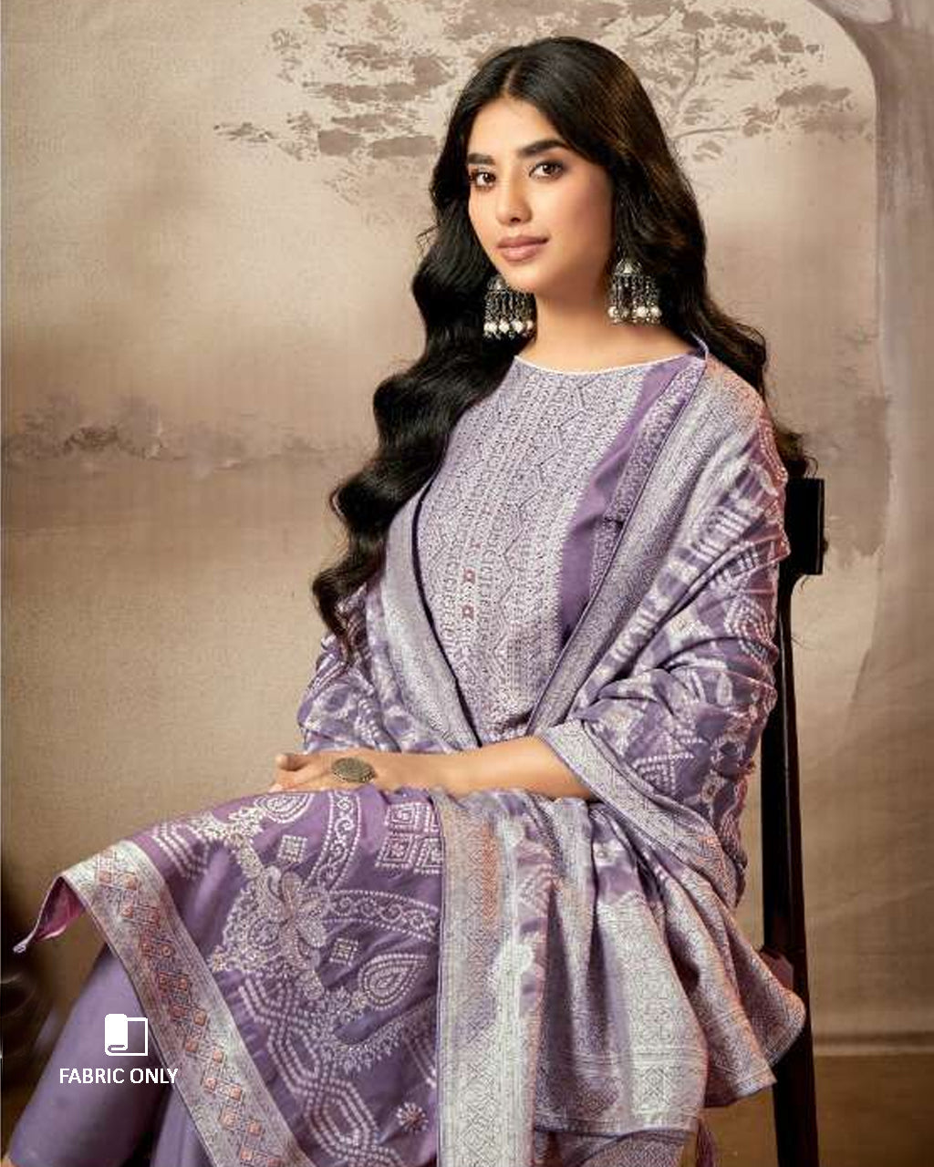 Dr Who Viola Purple Cotton Jaquard with Swarovski Detail Unstitched Dress Material