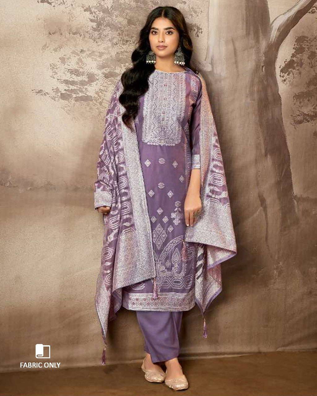 Dr Who Viola Purple Cotton Jaquard with Swarovski Detail Unstitched Dress Material