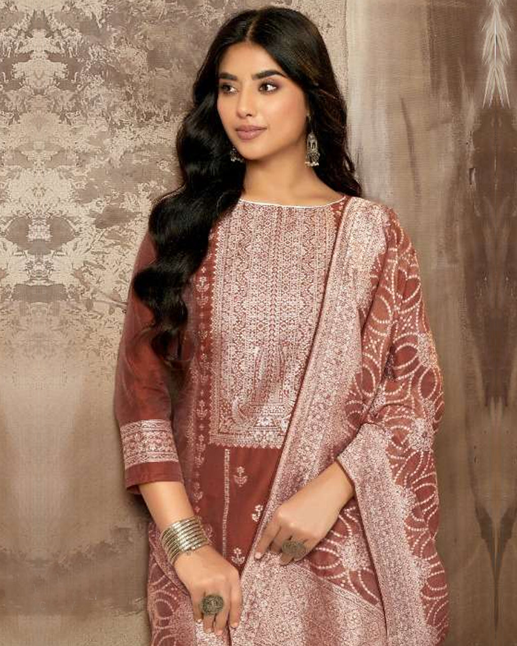 Apple Blossom Orangy Red Cotton Jacquard Swarovski Timeless Elegance
