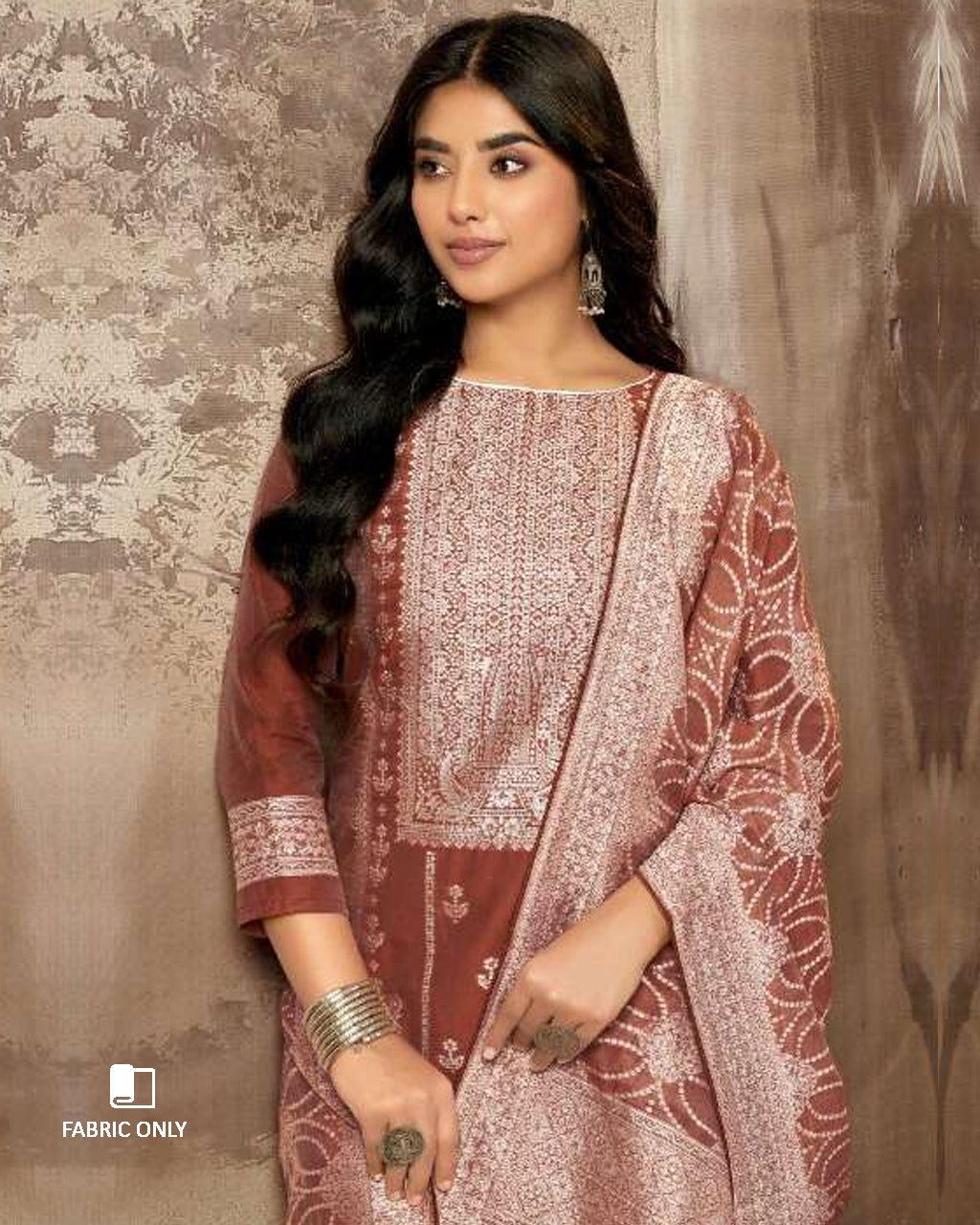 Apple Blossom Orangy Red Cotton Jaquard with Swarovski Detail Unstitched Dress Material