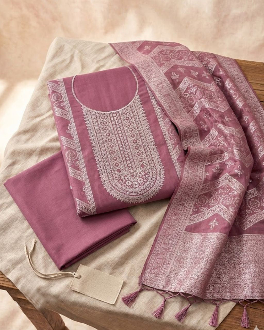 Dusky Rose Cotton Jacquard Swarovski A Touch of Sparkle