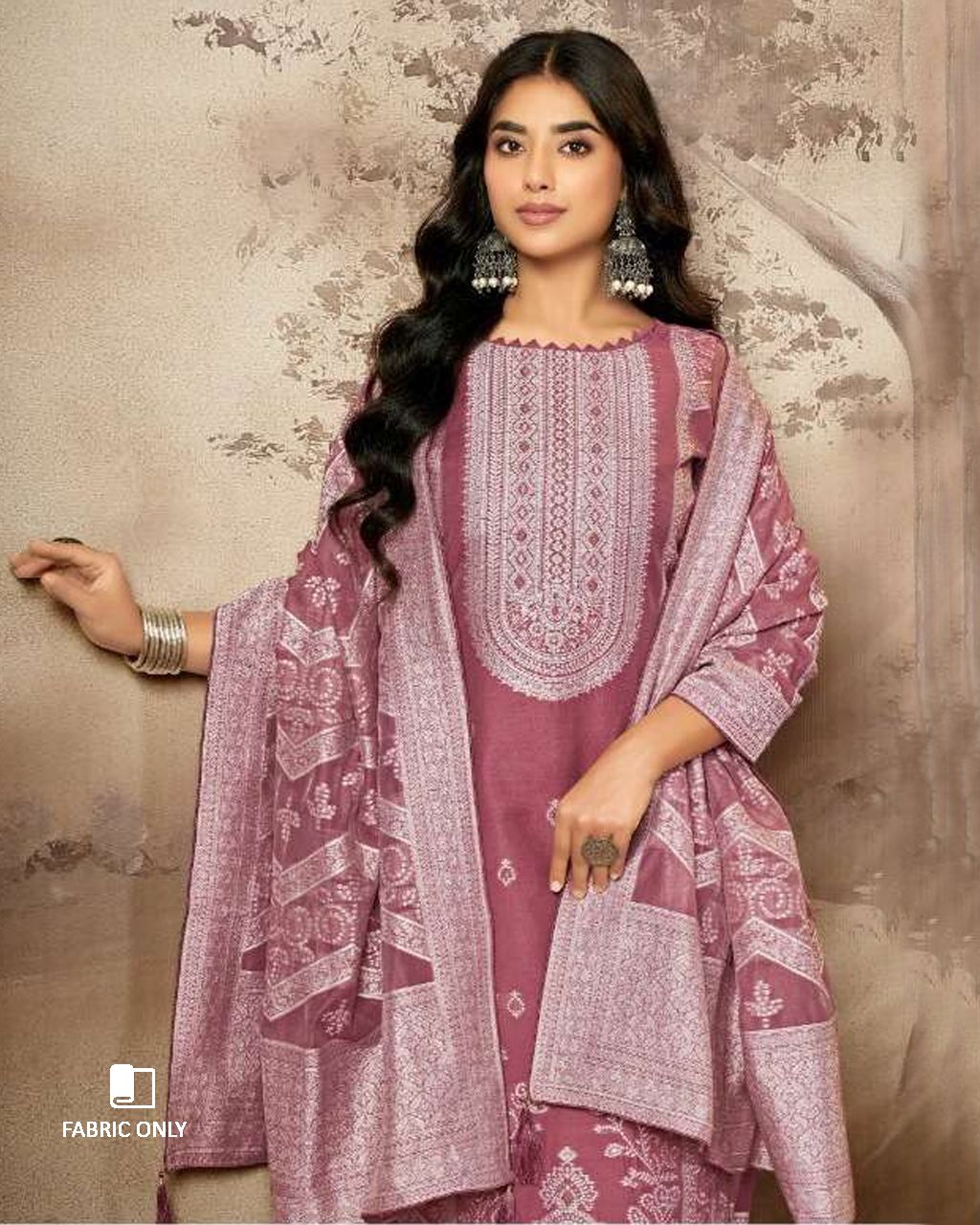 Dusky Rose Cotton Jaquard with Swarovski Detail Unstitched Dress Material