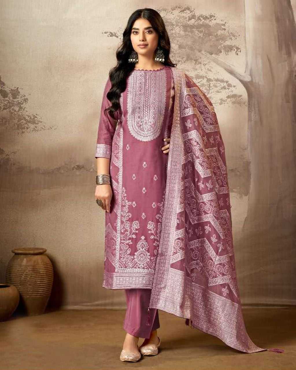 Dusky Rose Cotton Jacquard Swarovski A Touch of Sparkle