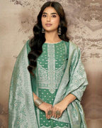 Green-Cyan Spring Rain Cotton Jacquard Swarovski Crafted Aura