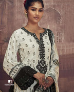 Moon Mist White Muslin Digital Print With Dori Embroidery Work Unstitched Dress Material