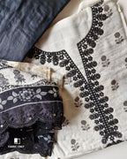 Moon Mist White Muslin Digital Print With Dori Embroidery Work Unstitched Dress Material