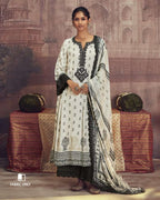 Moon Mist White Muslin Digital Print With Dori Embroidery Work Unstitched Dress Material