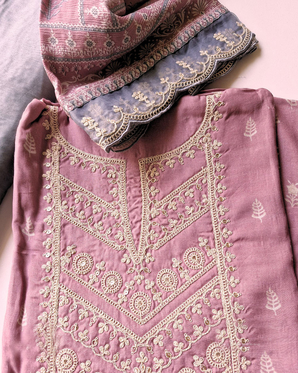 Casa Talec Purple Muslin with Regal Dori Embroidery