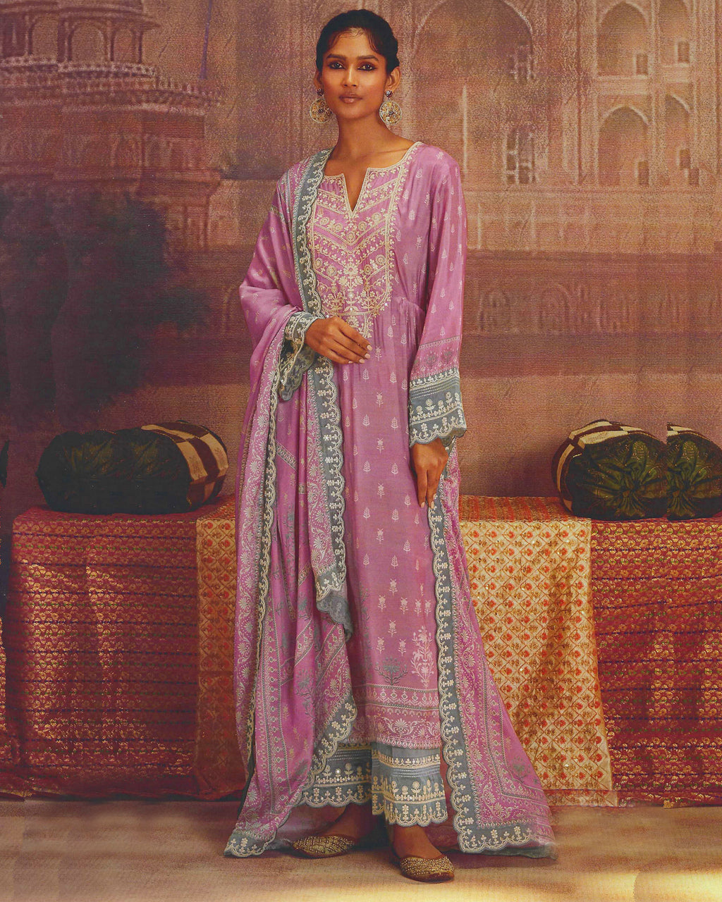 Casa Talec Purple Muslin Digital Print with Dori Embroidery Work Regal Grace