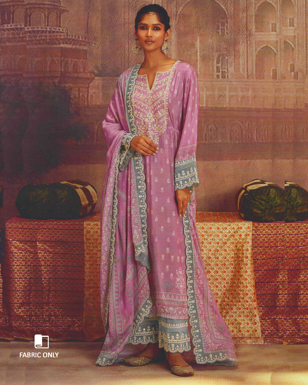 Casa Talec Purple Muslin Digital Print With Dori Embroidery Work Unstitched Dress Material