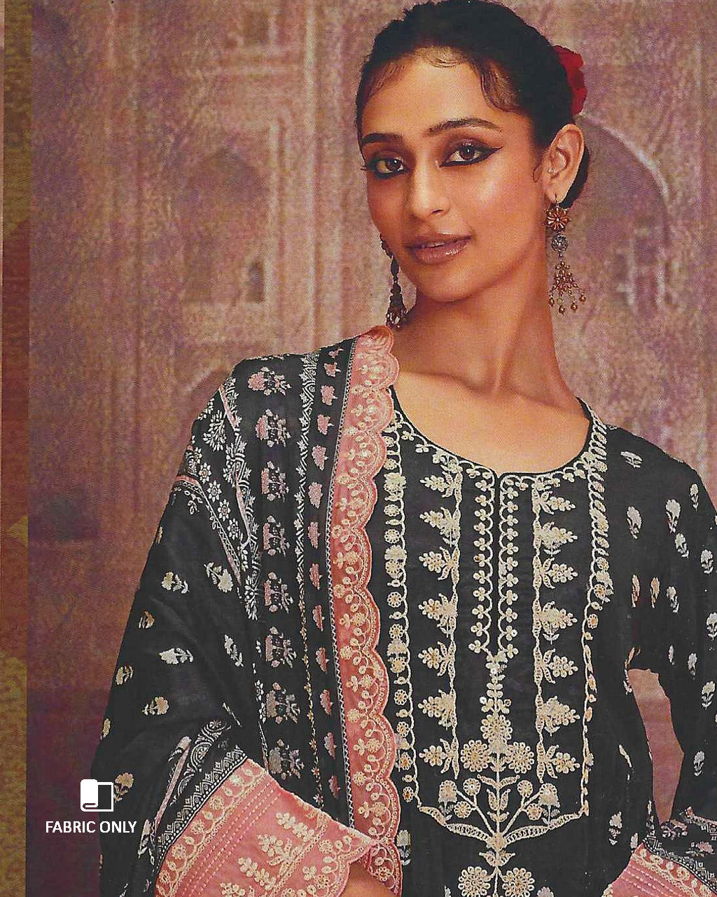 Dark Tone Ink Black Muslin Digital Print With Dori Embroidery Work Unstitched Dress Material