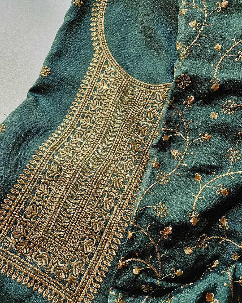 Metal Deluxe Green Premium Silk Unstitched Salwar Material