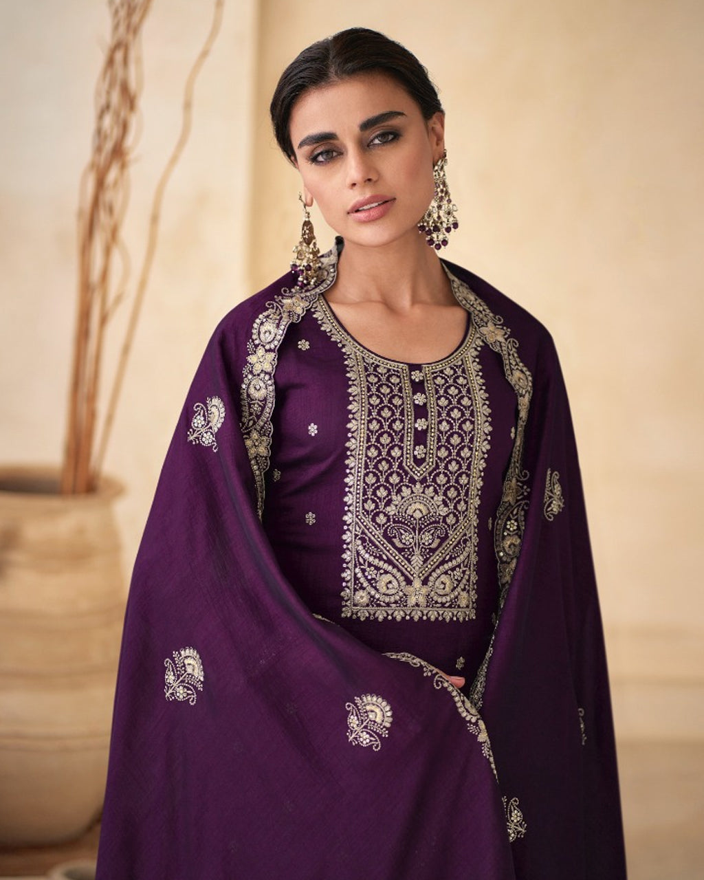 Grape Purple Premium Silk Unstitched Salwar Material