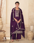 Grape Purple Premium Silk Unstitched Salwar Material