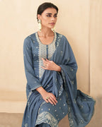 Salon Blue Grey Premium Silk Unstitched Salwar Material
