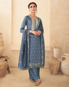 Salon Blue Grey Premium Silk Luxe Classic Wear