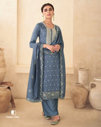 Salon Blue Grey Premium Silk Unstitched Salwar Material