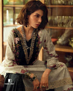 Crystal Cut White Viscose Muslin Digital Printed With Thread Handwork