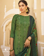 Military Green Pashmina Designer Print Unstitched Dress Material