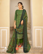 Military Green Pashmina Designer Print Unstitched Dress Material