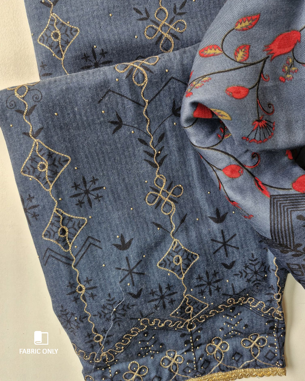 River Bed Blue Pashmina Designer Print Unstitched Dress Material