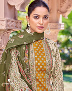 Fulvous Orange & White Jam Cotton Discharge Print Unstitched Dress Material