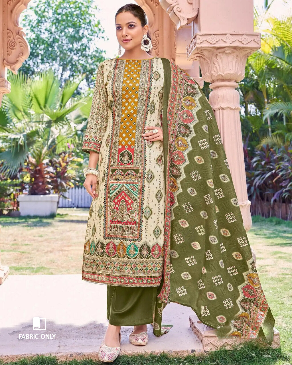 Fulvous Orange & White Jam Cotton Discharge Print Unstitched Dress Material