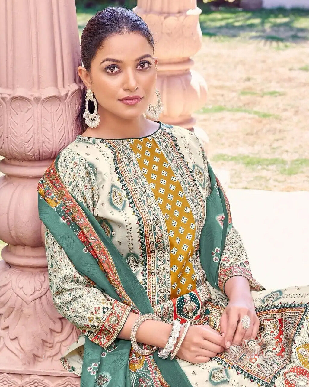 Carnival Orange & White Jam Cotton Discharge Print Festive Ensemble