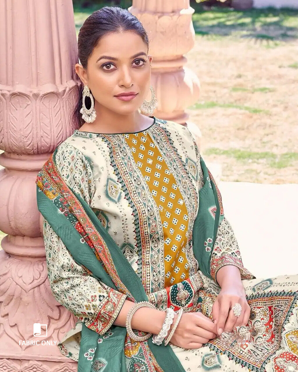 Carnival Orange & White Jam Cotton Discharge Print Unstitched Dress Material