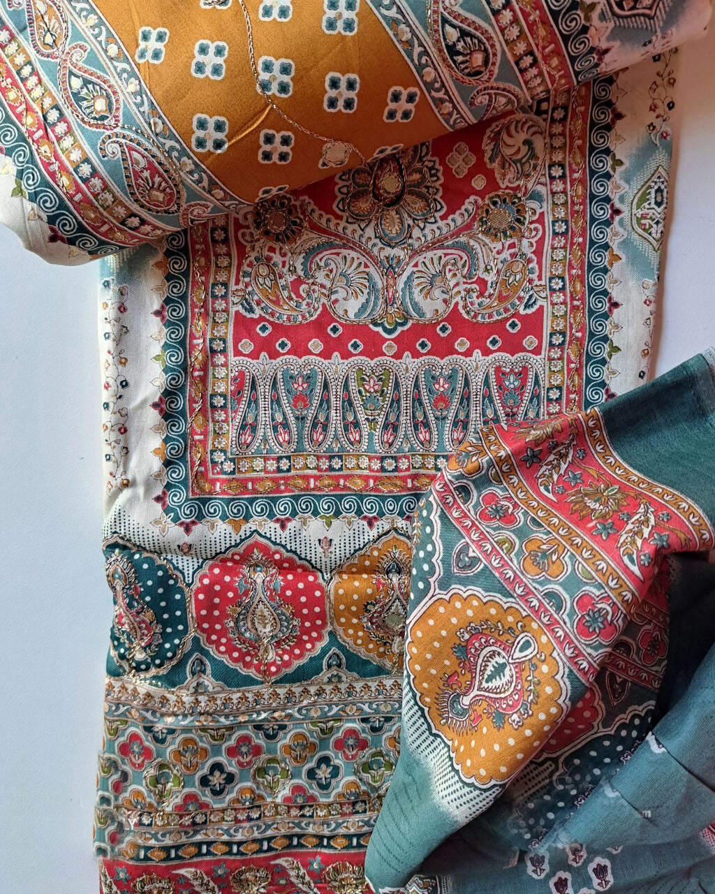 Carnival Orange & White Jam Cotton Discharge Print Festive Ensemble