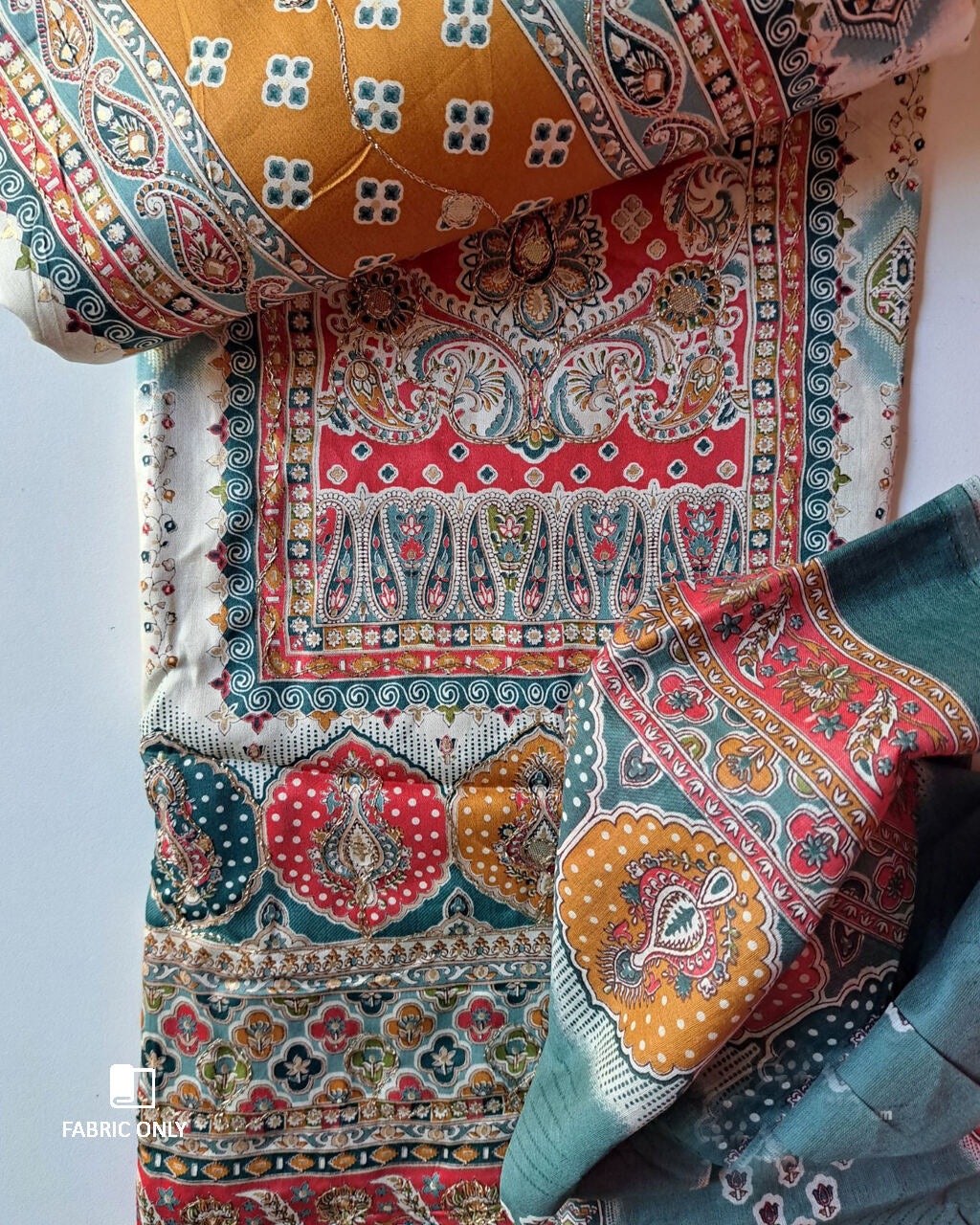 Carnival Orange & White Jam Cotton Discharge Print Unstitched Dress Material