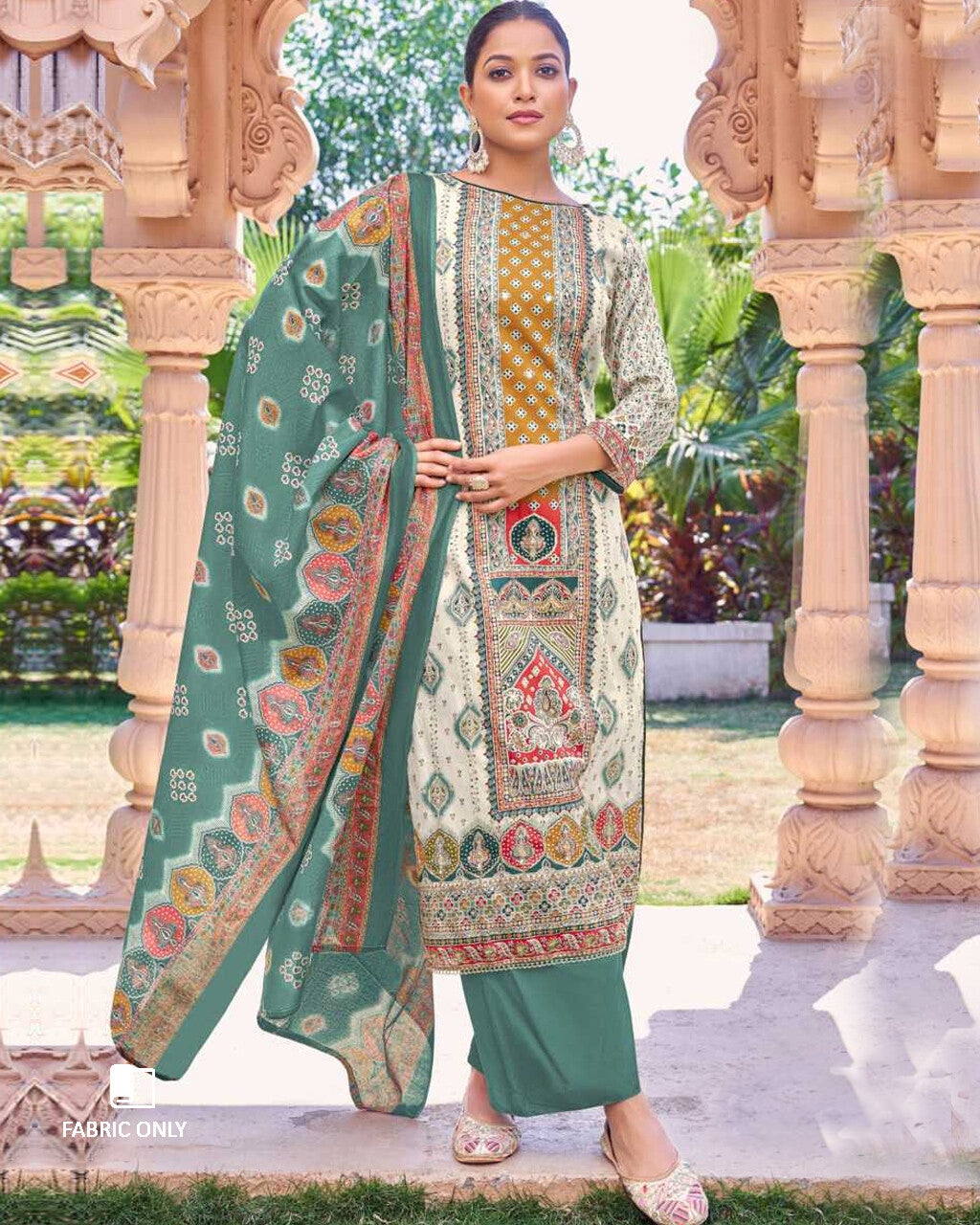 Carnival Orange & White Jam Cotton Discharge Print Unstitched Dress Material