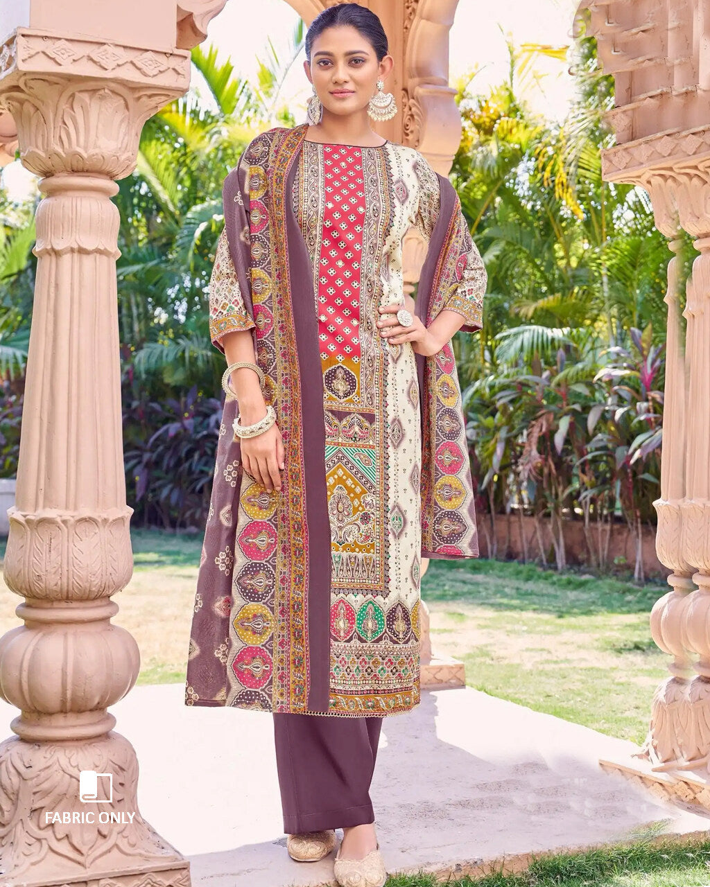 Allura Red & White Jam Cotton Discharge Print Unstitched Dress Material