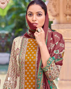 Copious Caramel & White Zam Cotton Discharge Print Unstitched Dress Material