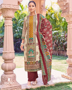 Copious Caramel & White Zam Cotton Discharge Print Unstitched Dress Material