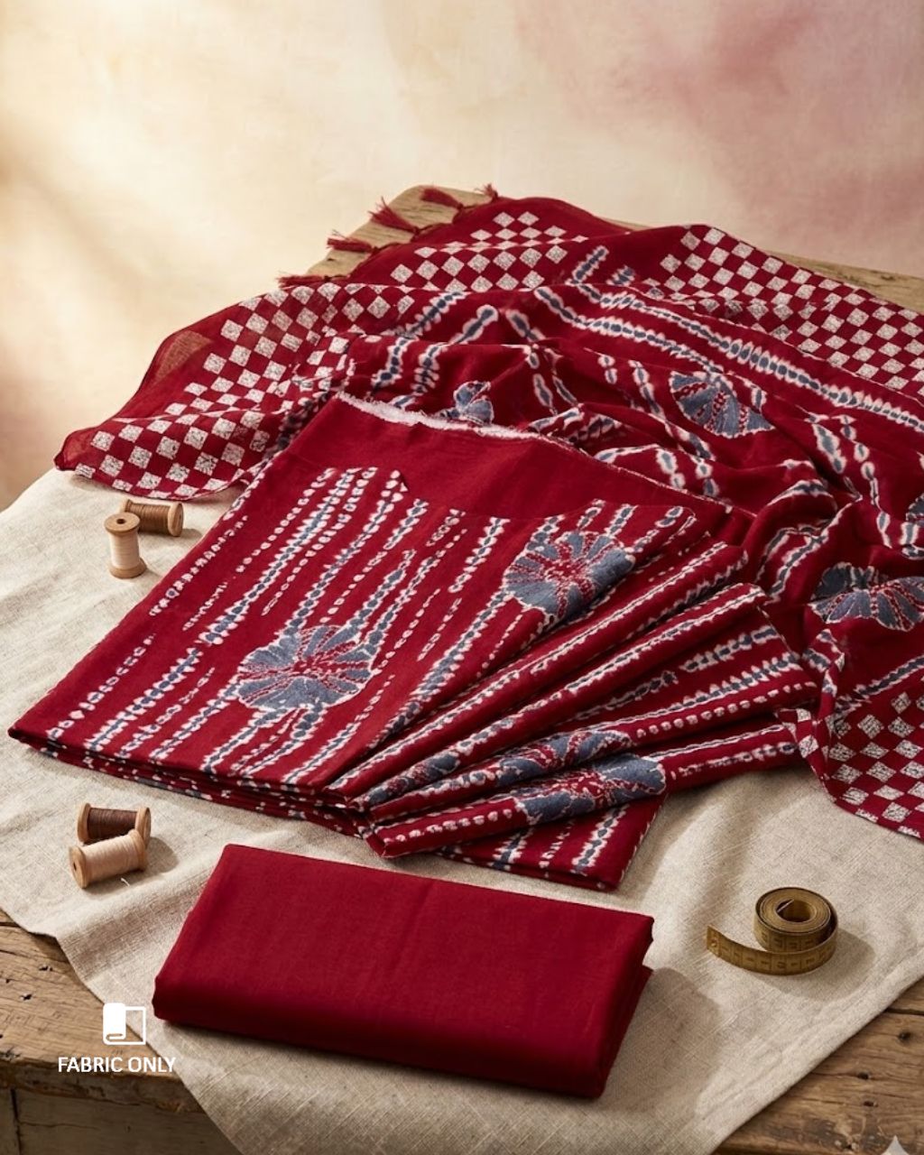 Nigritella Red Bandhani Mirror Viscose Rayon
