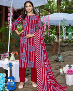 Nigritella Red Viscose Rayon Bandhani Print Unstitched Dress Material