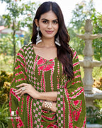 Forestial Outpost Green Viscose Rayon Bandhani Print Unstitched Dress Material