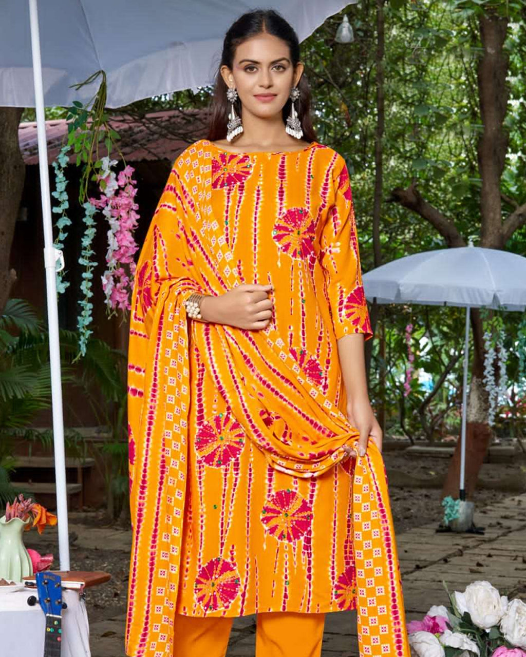 Tangerine Skin Yellow Orange Bandhani Mirror Subtle Sparkle