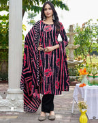Dark Matter Black Viscose Rayon Bandhani Print Unstitched Dress Material
