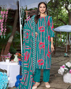 Petrol Blue Viscose Rayon Bandhani Print Unstitched Dress Material