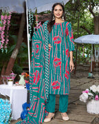 Petrol Blue Viscose Rayon Bandhani Mirror Crafted Graceful Drape