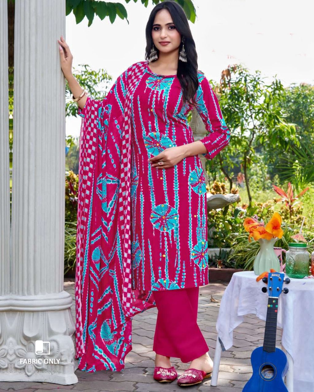 Jazzberry Jam Magenta Red Viscose Rayon Bandhani Print Unstitched Dress Material